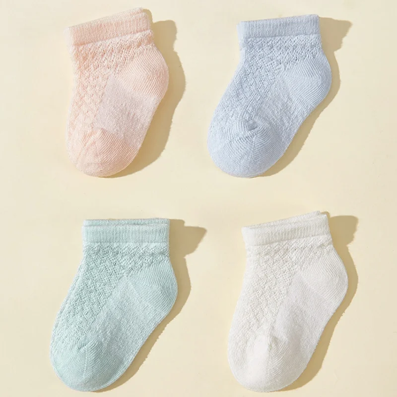 4Pair/lot new summer thin solid color baby socks