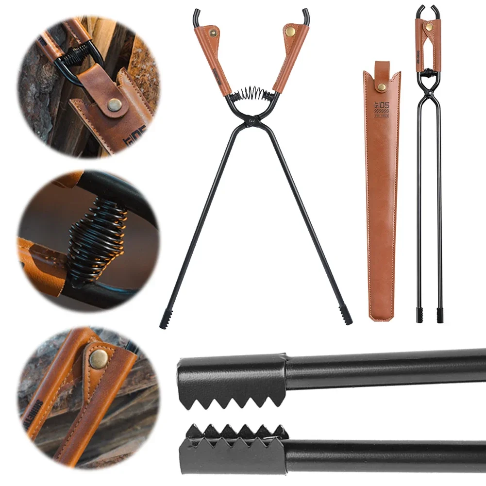 

Зажимы для угля для барбекю с кожаным чехлом, зажим для костра, дрова, портативная длинная ручка, пожарный покер, защита от ожогов, инструменты для барбекю на открытом воздухе, кемпинга