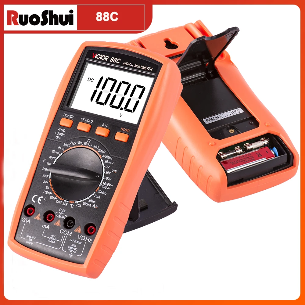 RuoShui 3 1/2 1999 Counts Smart Digital Multimeter With True RMS LCD Screen 28mm Unit Sign/backlight and Overload protection