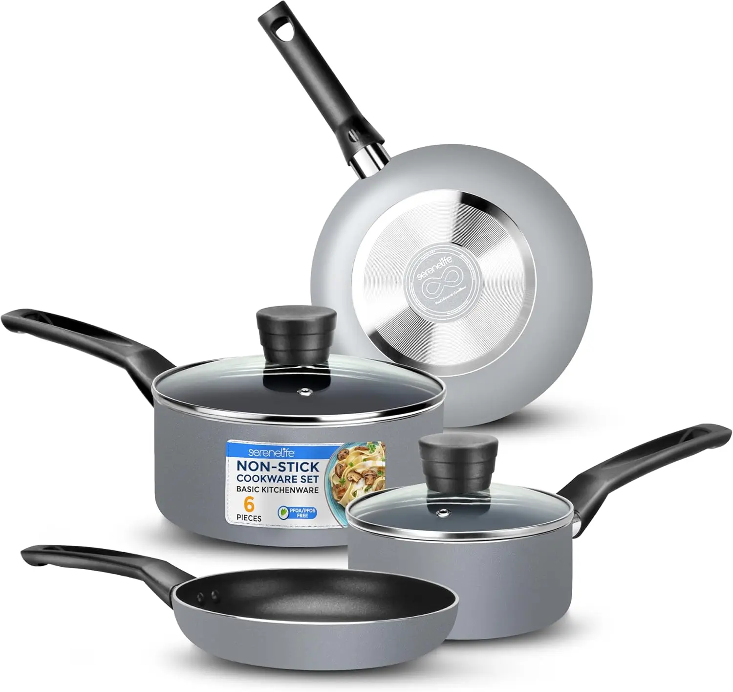 

Kitchenware Pots and Pans Set, Basic Kitchen Nonstick Cookware Set, Heat Resistant Lacquer (6-Piece Set), One Size, Gray
