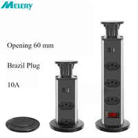 Melery Brazil Power Strip USB Type-c Pop Up Plug Desktop Hidden Socket Electrical Home Office Charge Extension Cord Outlets