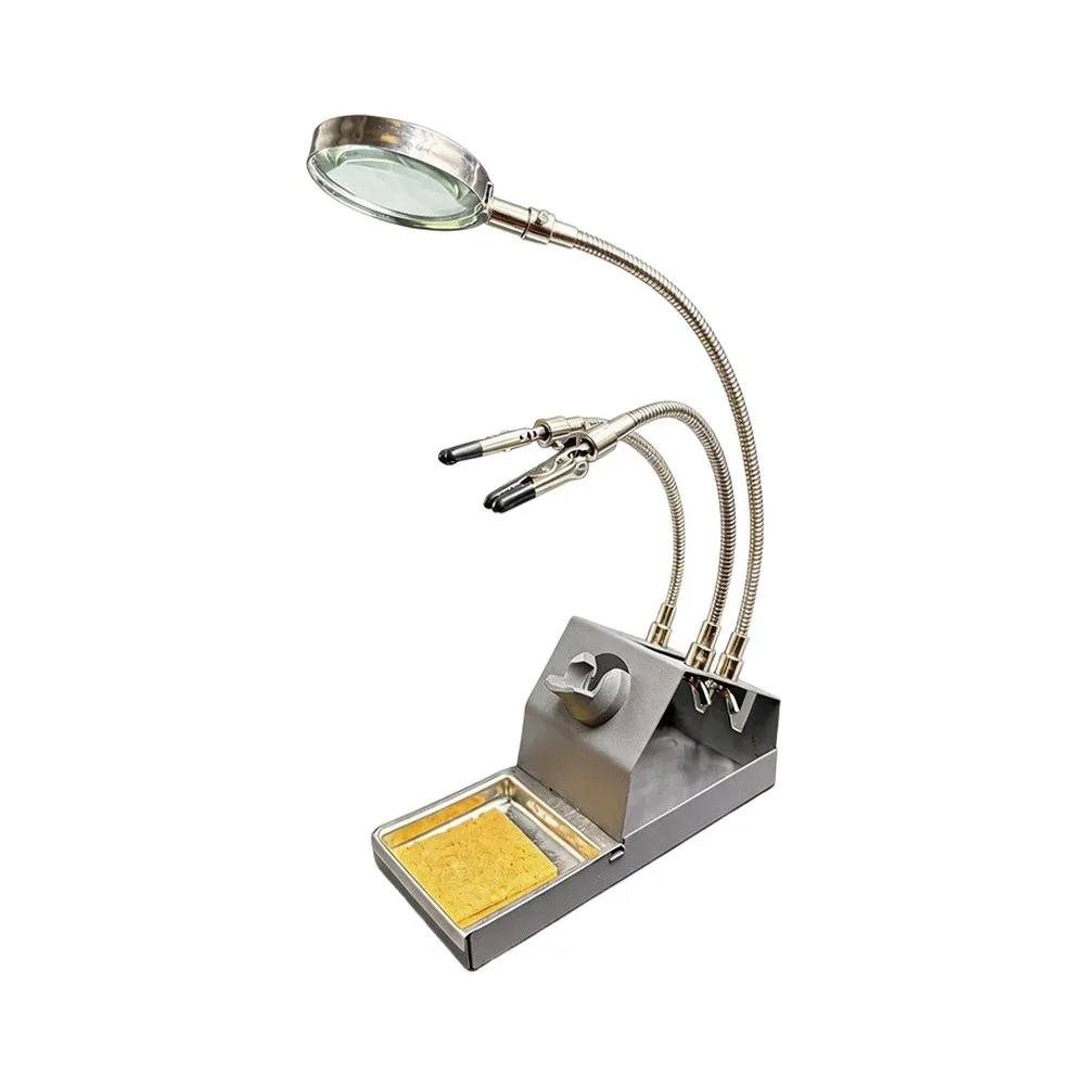 Professional-Grade Soldering Stand with Magnifying Lens and Dual Crocodile Clips for Controlled Soldering on Dense PCB Layouts