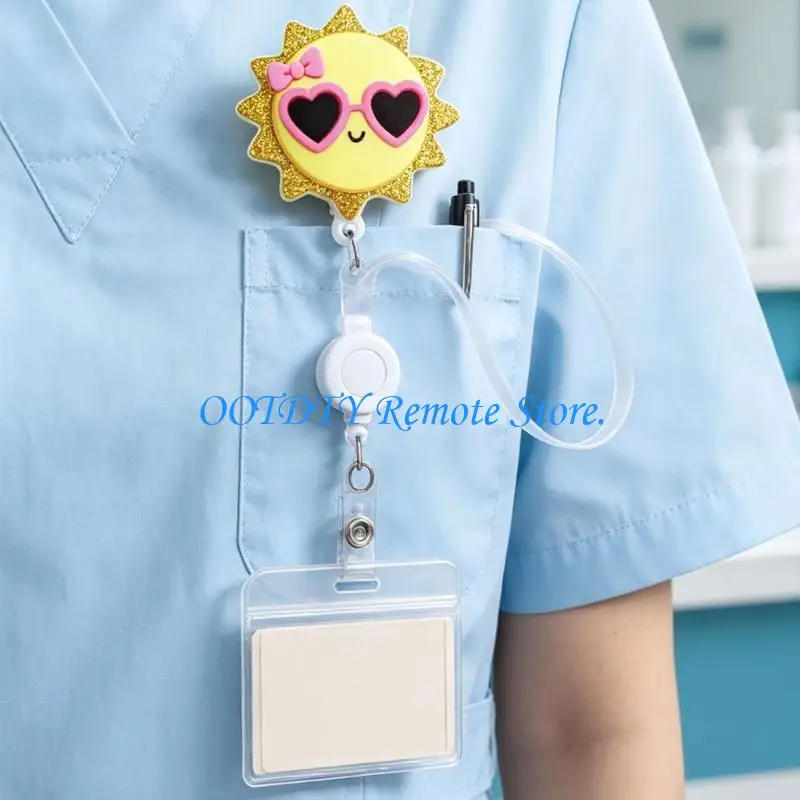  Retractable Badge Holder Clip with Acrylic Glitter Front for Daily Card Use