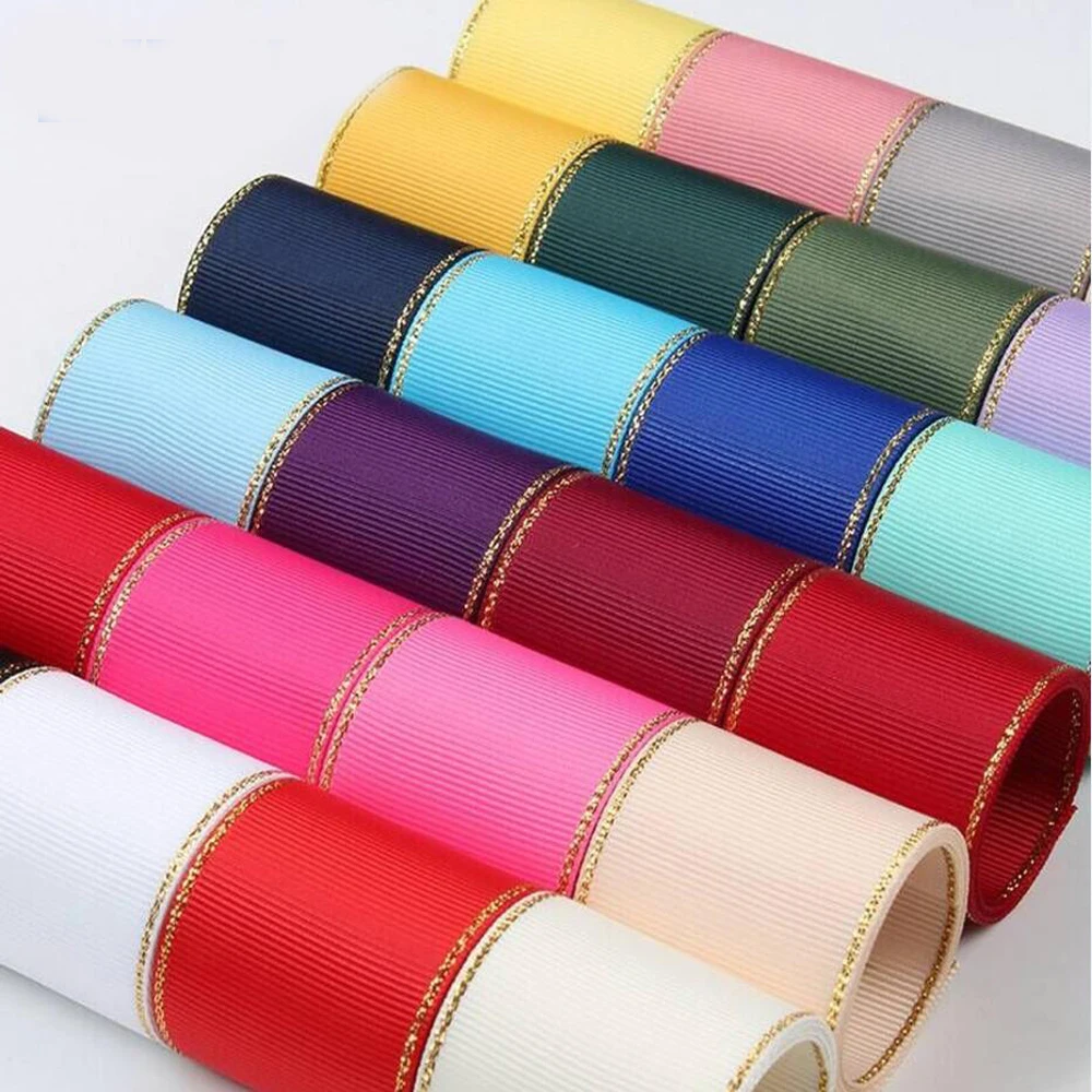 10 yardas 10mm 16mm 25mm3 8mm brillo borde de oro de doble cara cinta Grosgrain materiales de decoración de Navidad para el embalaje de regalo del pelo arcos