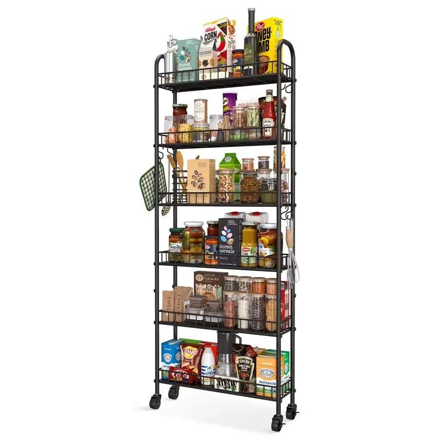 

Rolling Storage Cart with Wheels, Metal 6 Tier Mobile Shelving Unit Organizer Kitchen Utility Cart for Office Bathroom Kitchen L