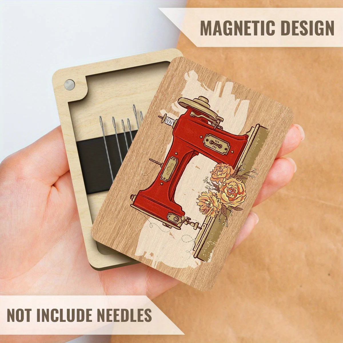 "Wooden Magnetic Buckle Sewing Needle Box – Decorative Desk Storage for Needles & Thread, Durable Finish, Compact Organizer"