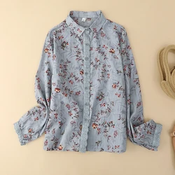 Chinese Style Women's Blouses Spring/summer New Prints Women Shirts Loose Long Sleeves Korean Top Cotton Linen Clothing Sales