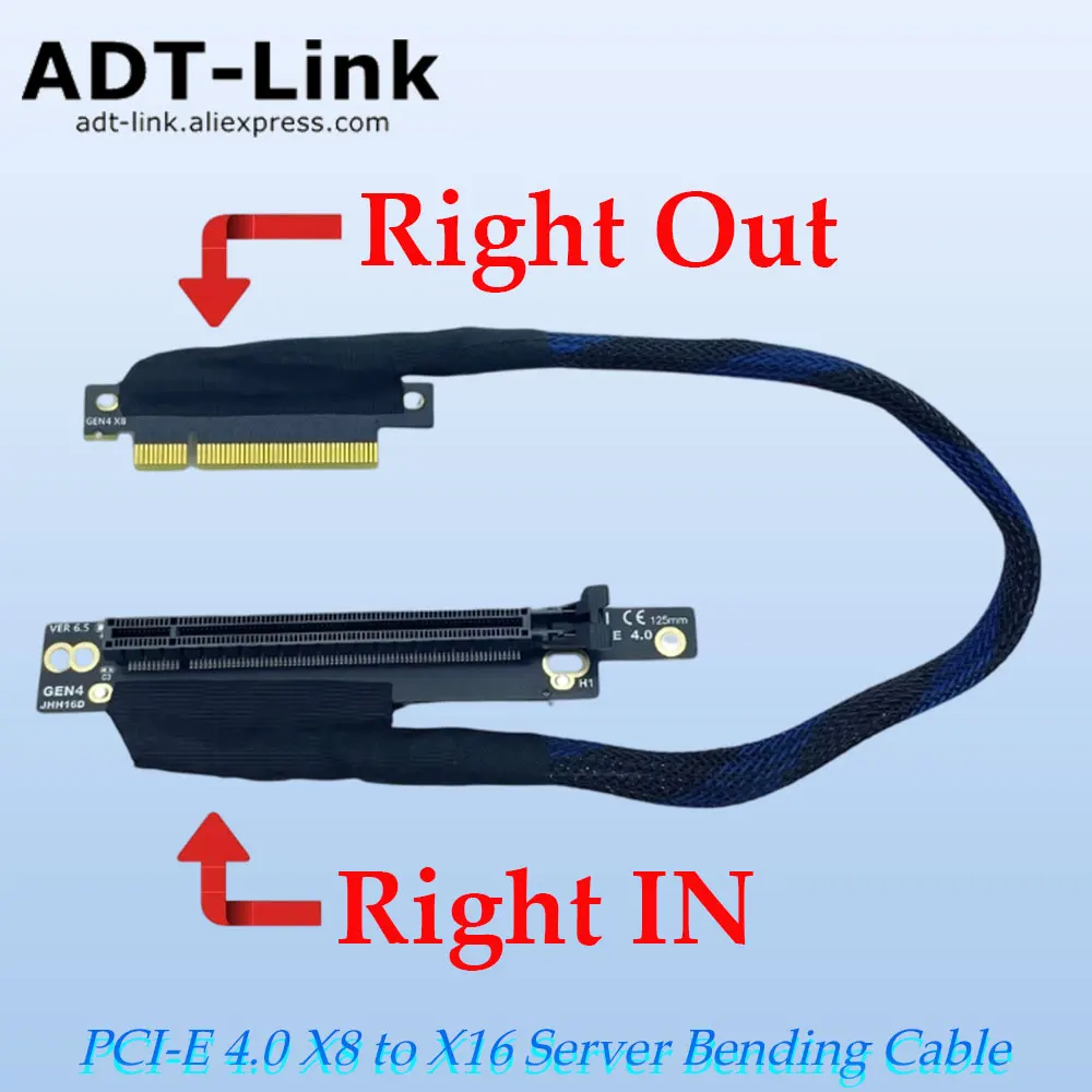 

ADT-Link PCI-E 4.0 X8 to X16 Server PC Graphics Cards Bending Cable GEN4 for AI Server Braided Silver-plated Adapter Cable