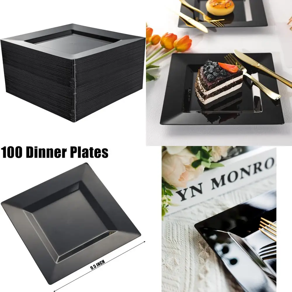 

Сверхмощные одноразовые черные пластиковые обеденные тарелки, 100 шт., квадратные десертные тарелки для свадеб и вечеринок