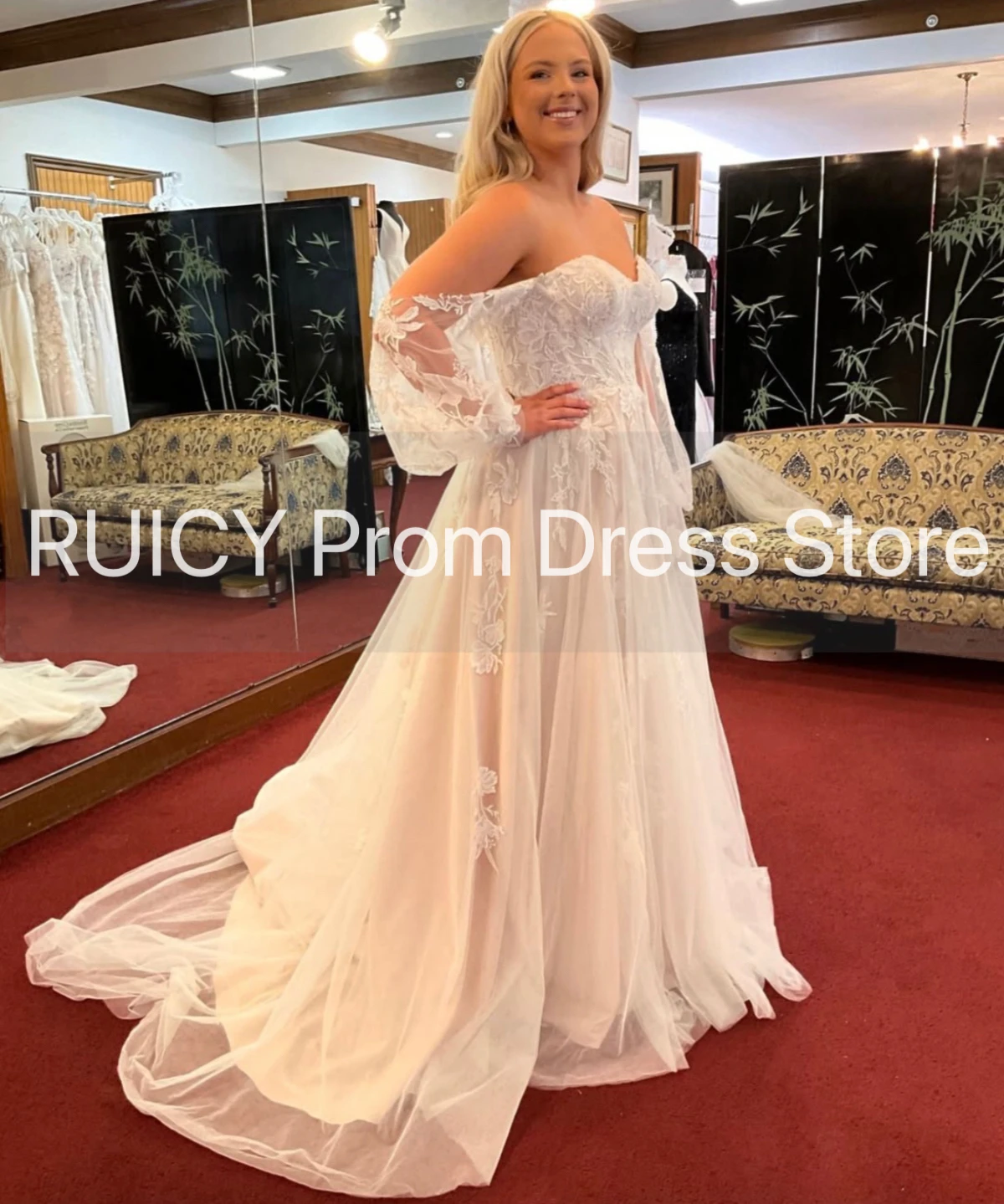 Customized Off The Shoulder Wedding Dresses Long Sleeve A-line Lace Bridal Gown For Bride Elegant vestido de novia 2026 Cheap