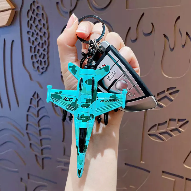 Creative Cartoon Simulation Fighter Aircraft Toy Model Keychain Pendant Inertia Aircraft Desktop Ornament Pull Back Car Boy Gift