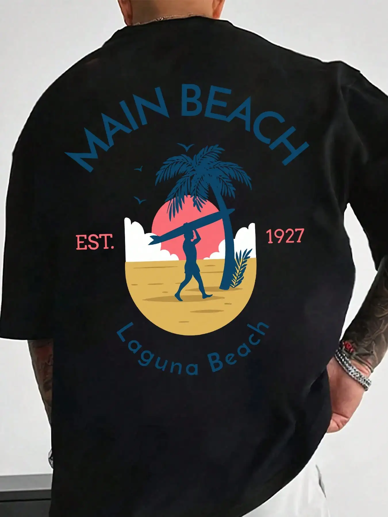 

«Main Beach Laguna Beach» с принтом, мужские повседневные футболки с круглым вырезом и рисунком, 100% хлопок, забавные футболки, предметы первой необходимости
