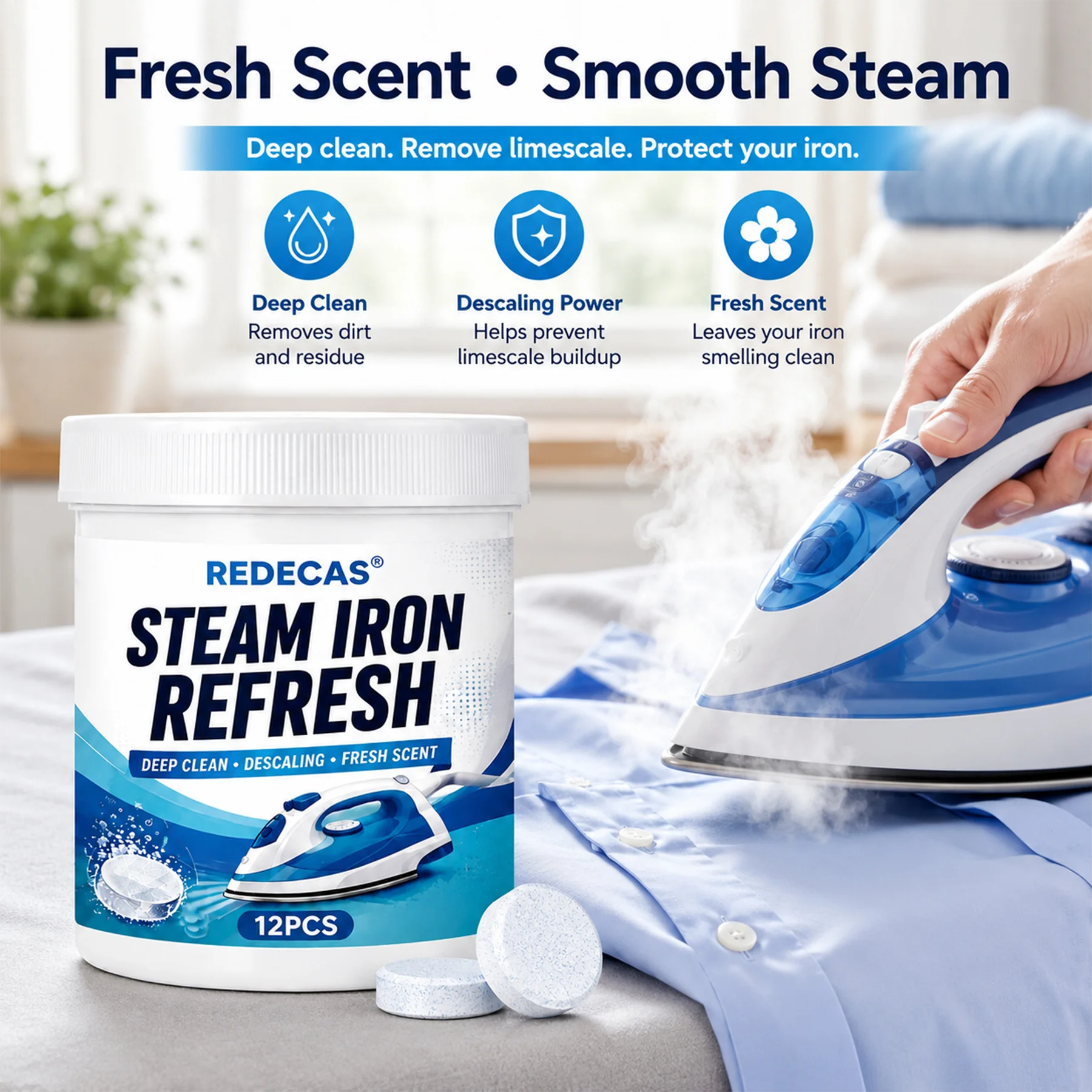 Steam Iron Descaling Tablets, Dissolve Limescale & Dirt, Restore Smooth Steam, Safe & Easy for Garment Steamer Daily Care
