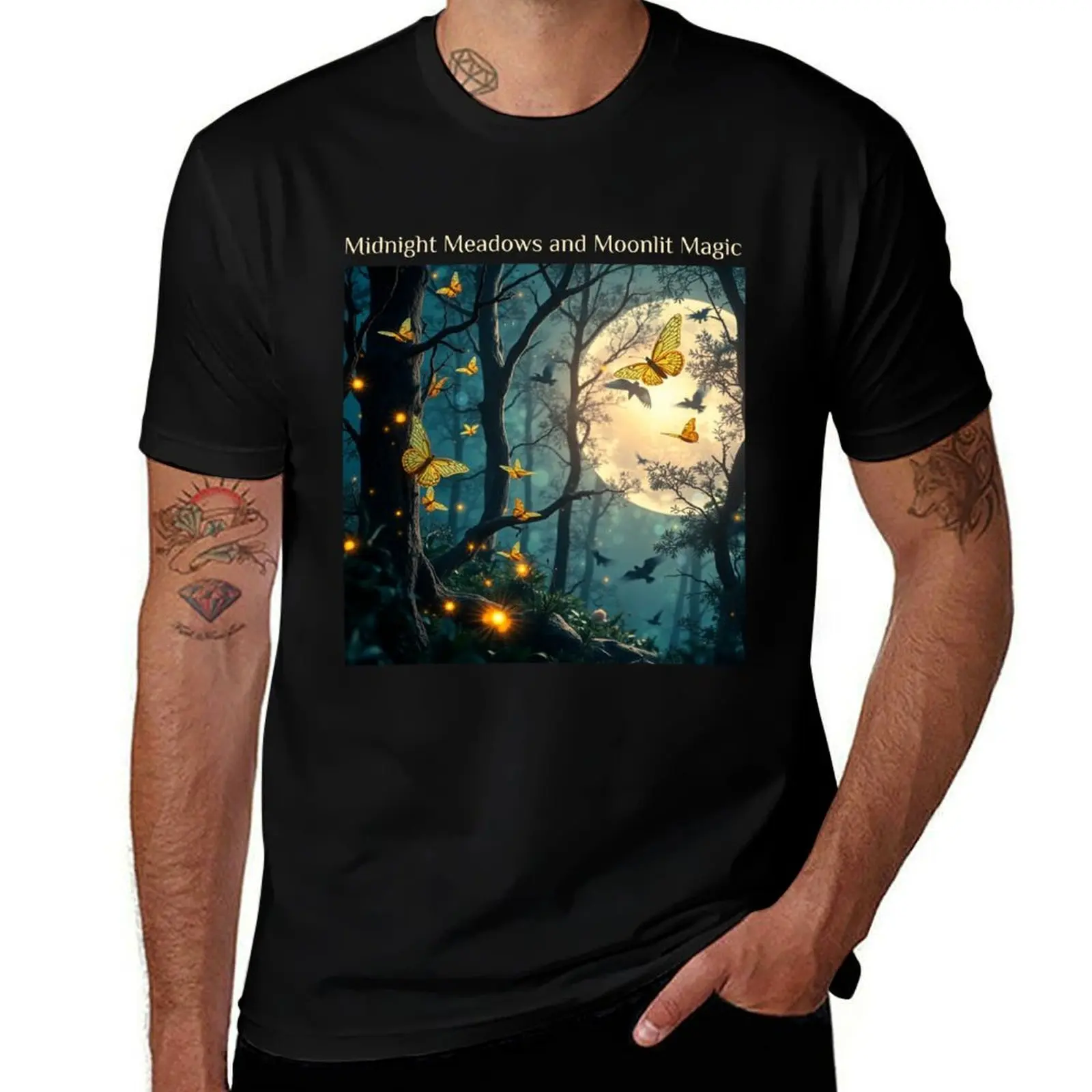 

Midnight Meadows and Moonlit Magic Enchanted T-Shirt graphic shirts summer clothes oversize t-shirts man t shirts for men cotton
