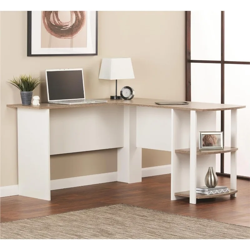 Dakota L-Shaped Desk with Bookshelves, White/ Sonoma Oak