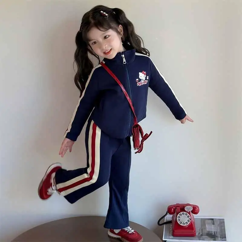 

Sanrio детское пальто с героями мультфильмов, штаны «Hello Kitty», детский комплект штанов с длинными рукавами, кавайная милая модная весенне-осенняя одежда, подарок для девочек