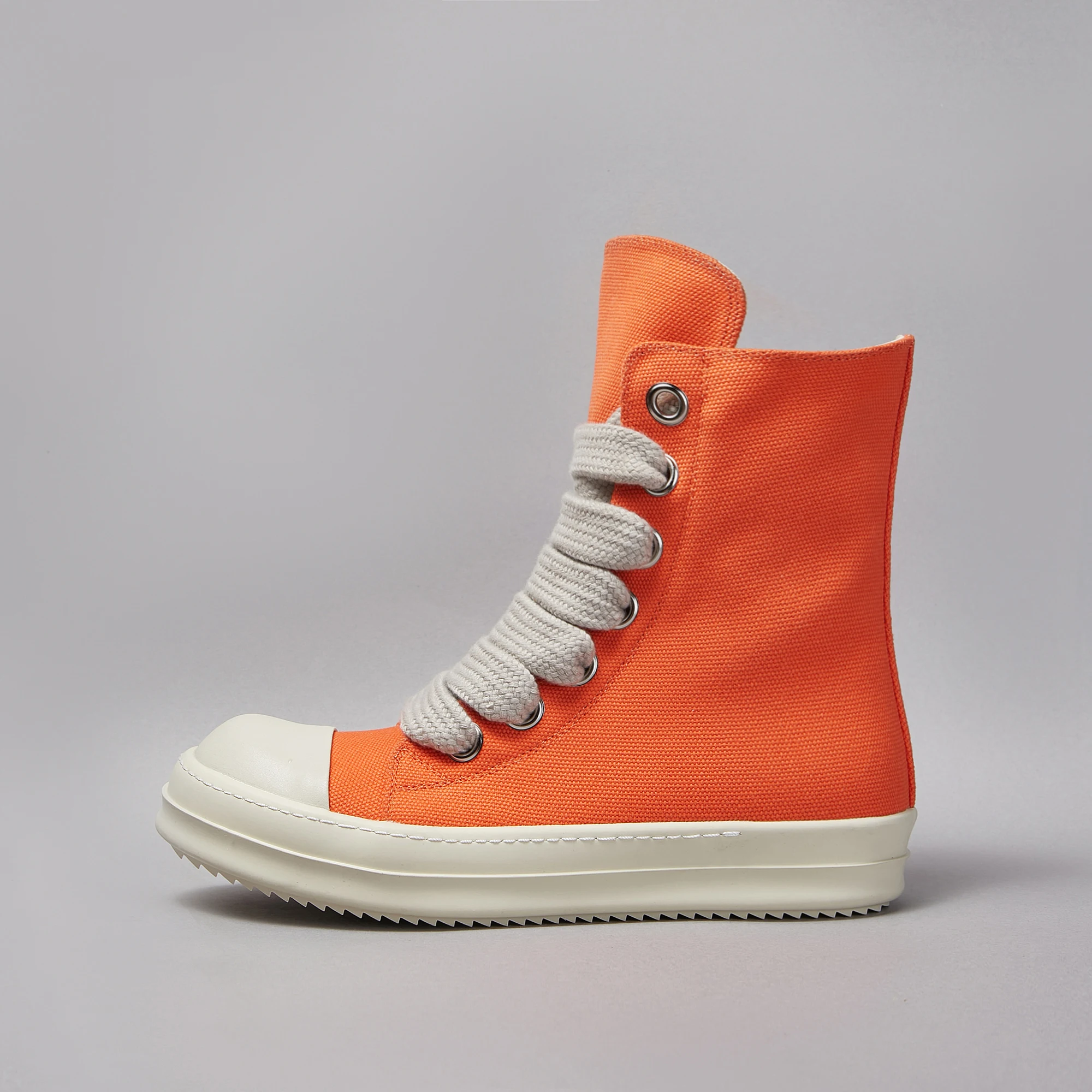 Brand Designer Women Ankle Boot Casual High Top Jumbo Lace Up Men Sneaker Quality Orange Luxury Canvas Zip Roman Flat Shoe