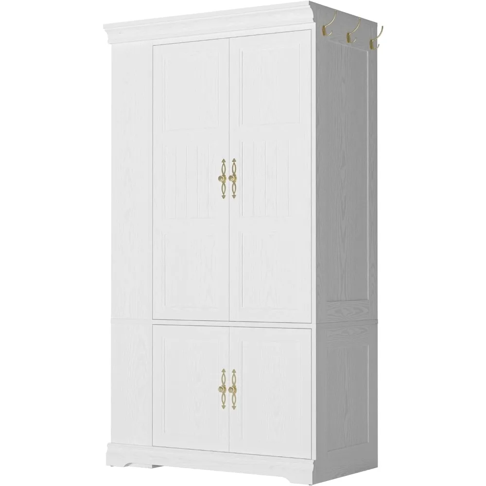 خزانة ملابس خشبية قائمة بذاتها مقاس 70 بوصة مع مرآة و4 أبواب، تتميز برفين مفتوحين لتخزين غرفة النوم