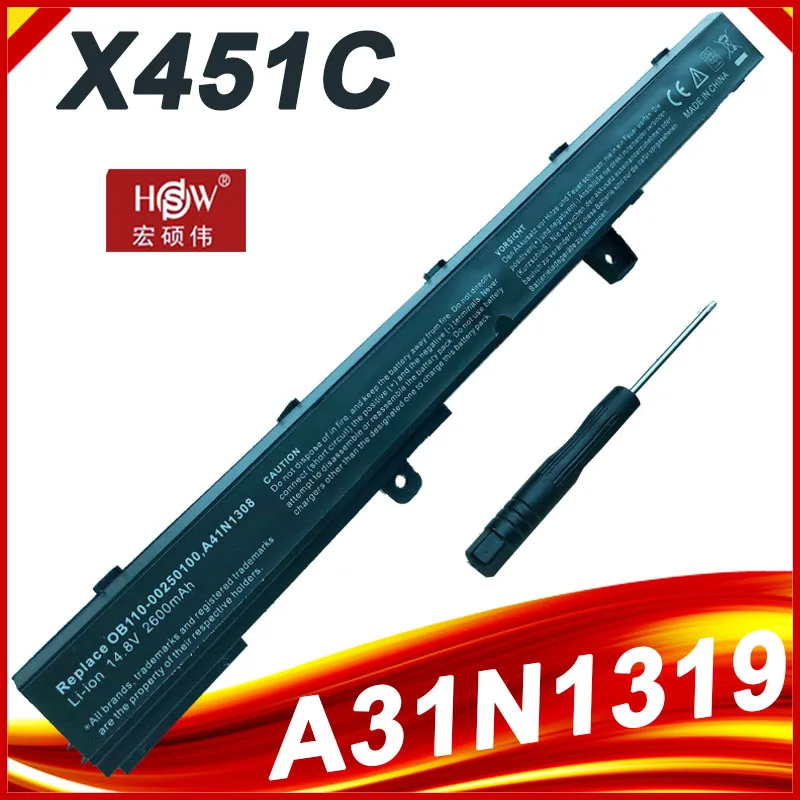 

A41N1308 A31N1319 Bateria for ASUS X551 X551C X551M X551CA X451 X451C F551M X551MA D550 D550M 00B110-00250600 14.4V 2600mAh