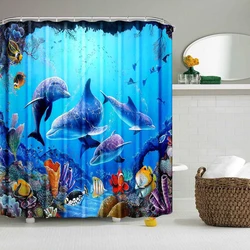 Cortina de ducha con delfines – Decoración marina para baño