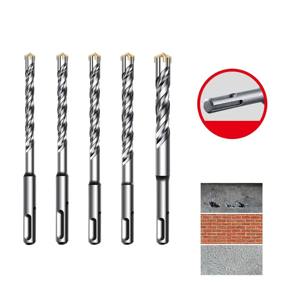 

Durable Alloy Hammer Drill Bits Round Shank Silver Cross Tips SDS Plus Square Shank Hammer Accessories Stone