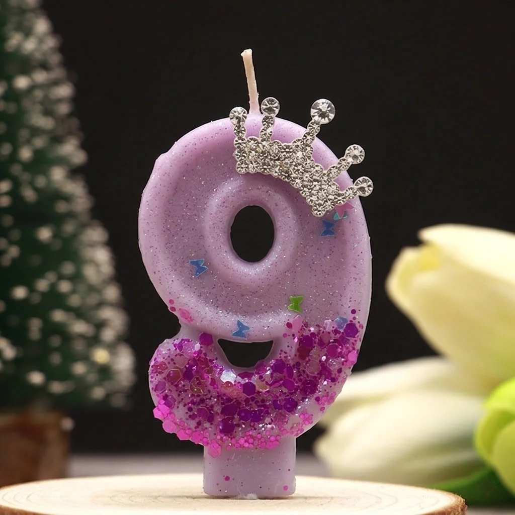 Pink Rose Red Sequins Dual Color Crown Princess Digital Birthday Candle - Festive Cake Decoration - view 5