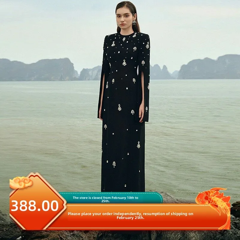 

Dolyn Celebri Bla iny Diamond Evening Gown Women's Ele Long Sve A-Line Skirt Performance Dr for Birthday Banquet