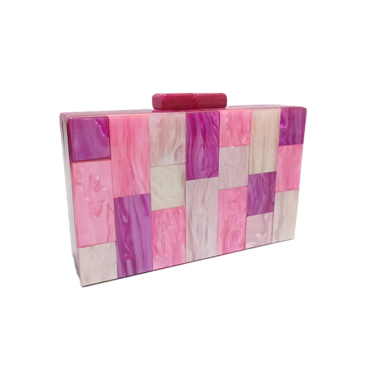 

Fashionable Women's New Purple and Pink Color - Blocked Acrylic Evening Handbag for Party Single Shoulder or Cross - Body Carry