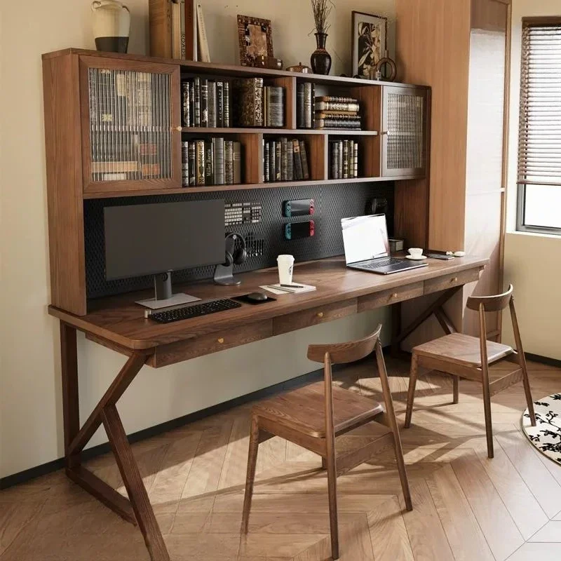 Medieval solid wood desk with drawers Home study Computer desk Bedroom study table Worktable Double desk