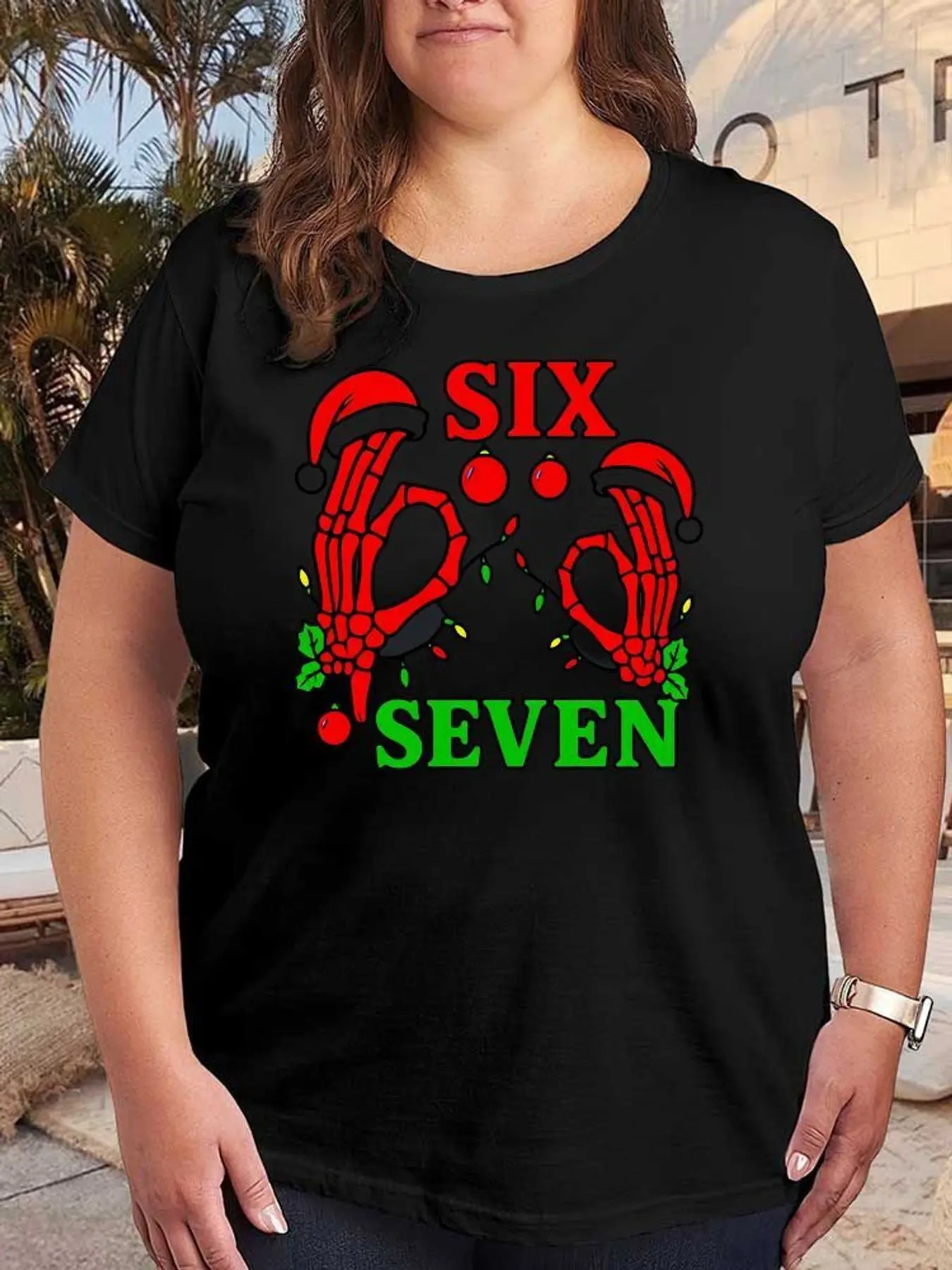 Christmas Skeleton Hand Graphic T Shirt Women Fashion Stretchy Plus Size Short Sleeve Casual Holiday Funny Tee Cotton Soft Clothes