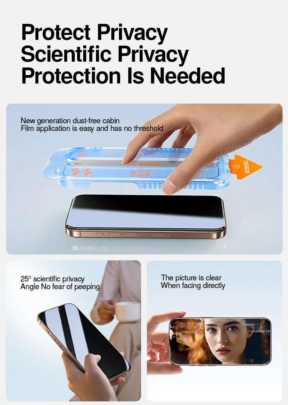 SmartDevil 2/3 Stück Sichtschutz-Displayschutzfolie für iPhone 16 Pro Max 15 14, Anti-Peeping-Werkzeug aus gehärtetem Glas, automatisches Staubentfernungswerkzeug – Detail 2
