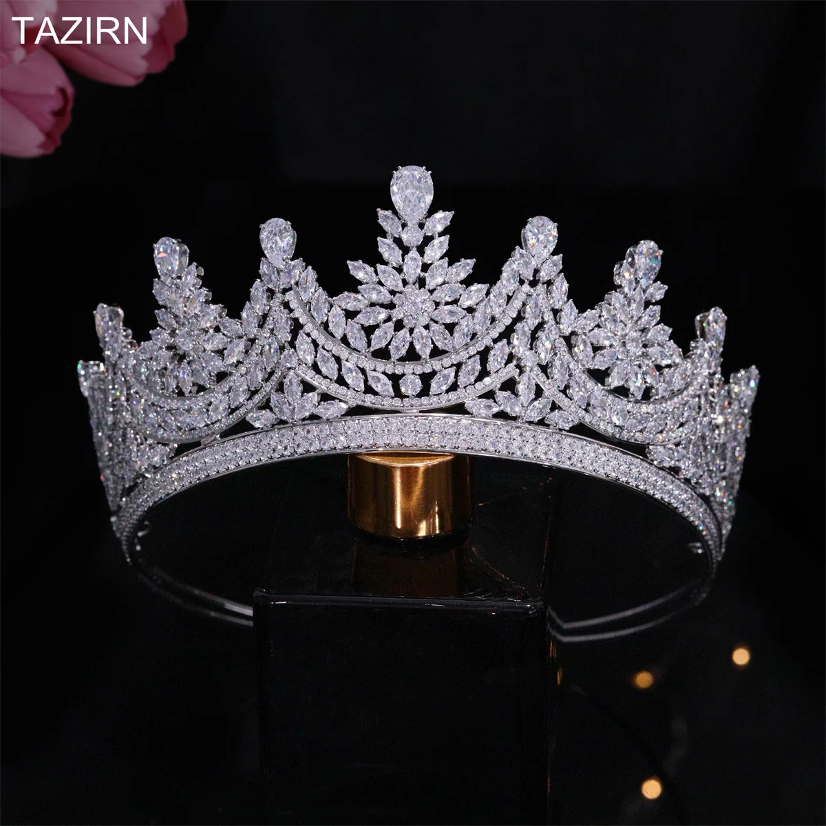 

TAZIRN Silver Bridal Wedding 5A Zircon Tiaras and Crowns Princess Queen Handmade CZ Headpieces for Birthday Prom Pageant Party