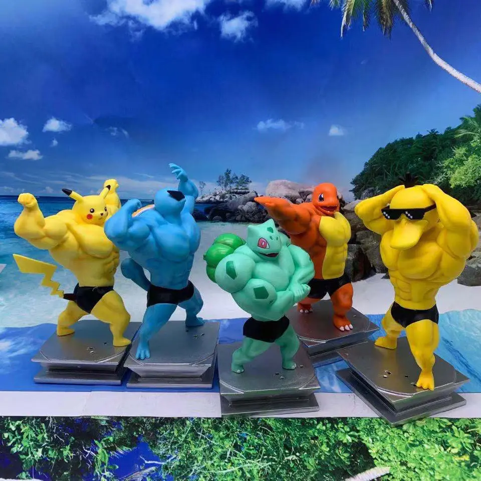 MINISO fitness GK muscle hunk puede alcanzar pato maravilloso pastilla de semillas de rana pequeño dragón de fuego Squirtle anime modelo de escritorio regalo