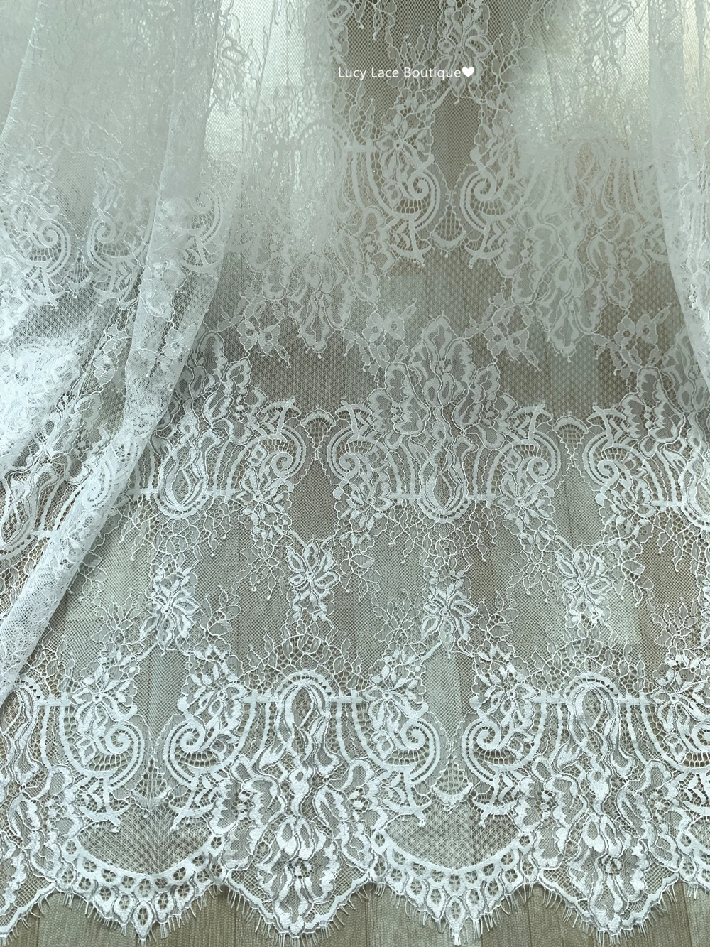 150CM Wide, 3 Meters Long Delicate Eyelash French Lace Fabric European Design Good Quality Off White