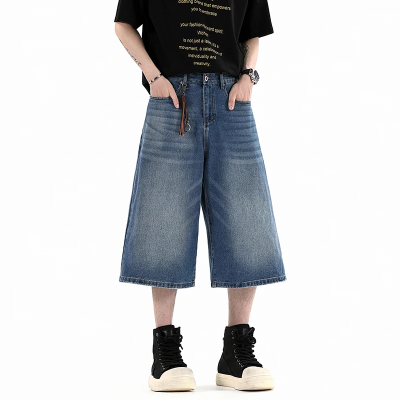 Shorts Jeans Baggy Y2K de Cintura Alta para Mulheres e Homens, Calças Largas Acima do Joelho, Estilo Oversize