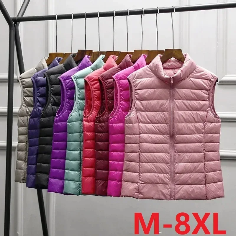 

2024 White Duck Down Jacket Women Vest Autumn Winter Sleeveless Waistcoat Warm Lightweight Puffer Jacket Female Tops Outwear 8XL