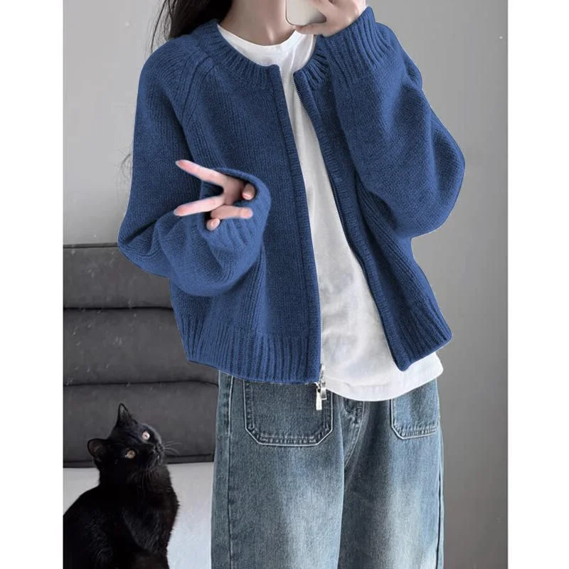 

Extra Large Size Blue Open Cardigan Sweater Women's Casual College Sle Knitted irt Autumn Faion plus Size Inner Wear