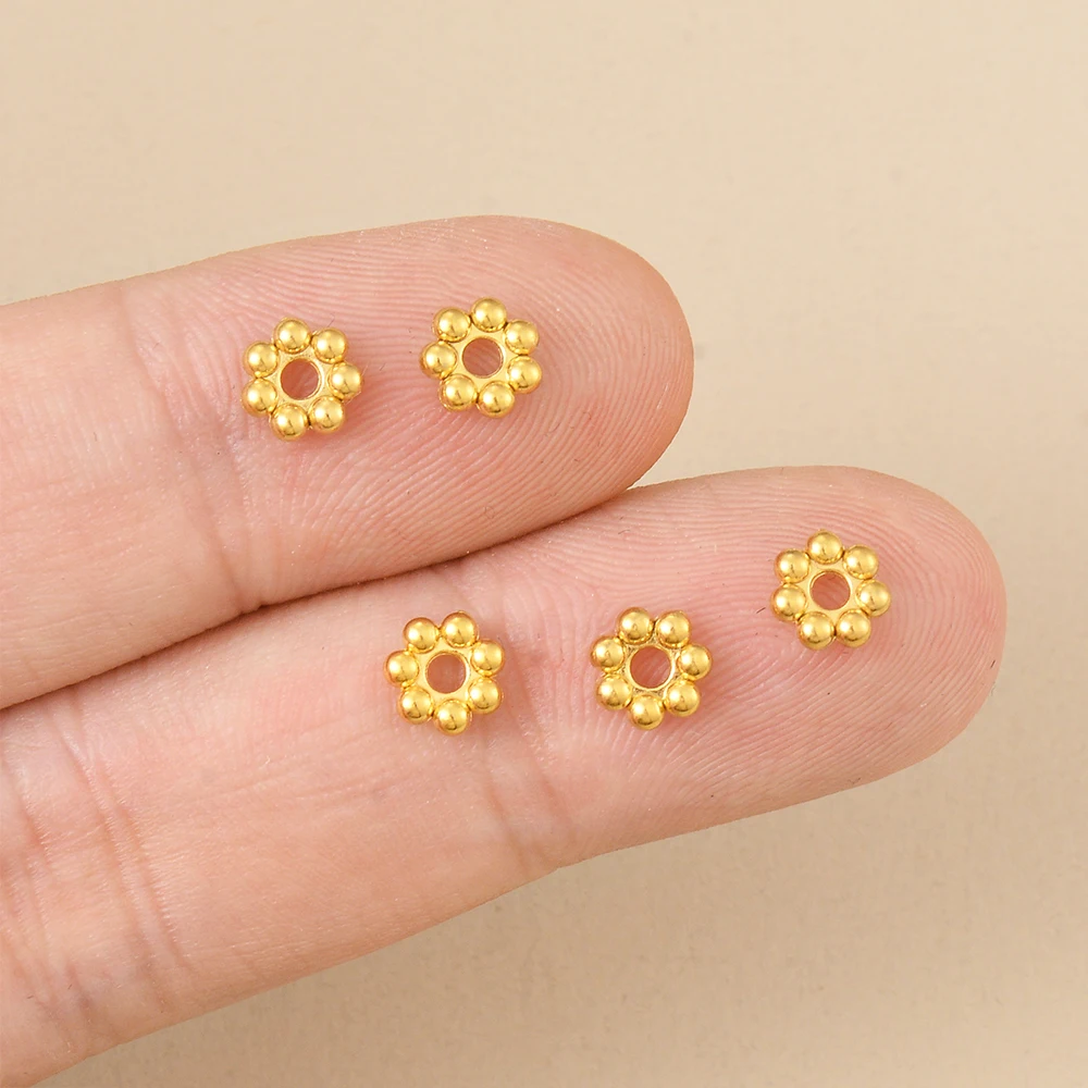 30pcs Stainless Steel 3/4/5/6mm Snowflake Flower Spacer Beads Gold Plated Loose Bead for Jewelry Making DIY BraceletsAccessories