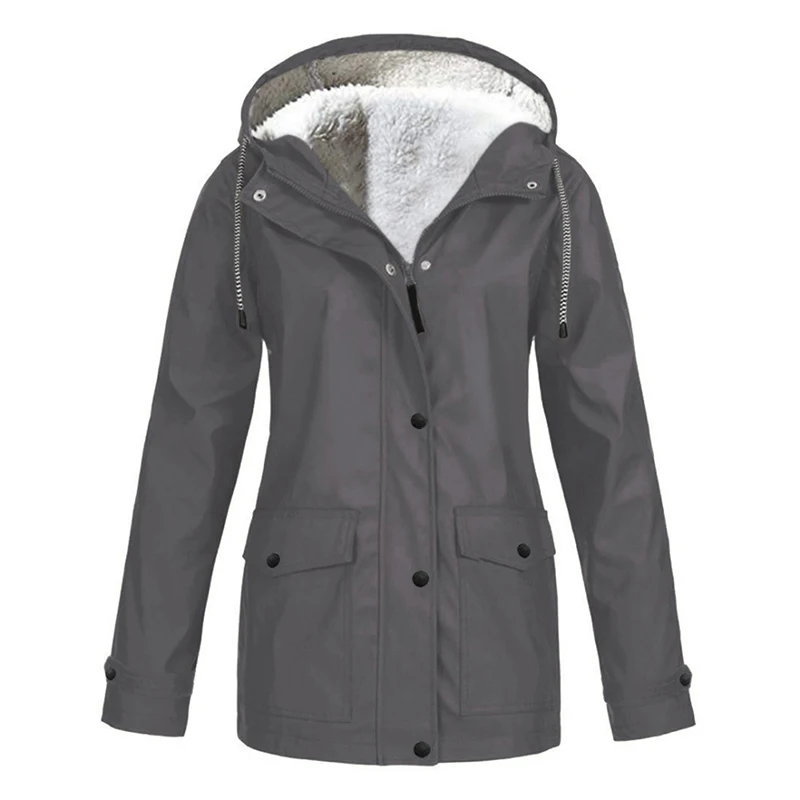 Women's Autumn And Winter Plush Jacket Hooded Jacket Fashion Outdoor Jacket Assault Jacket Hooded  Zipper Rainproof