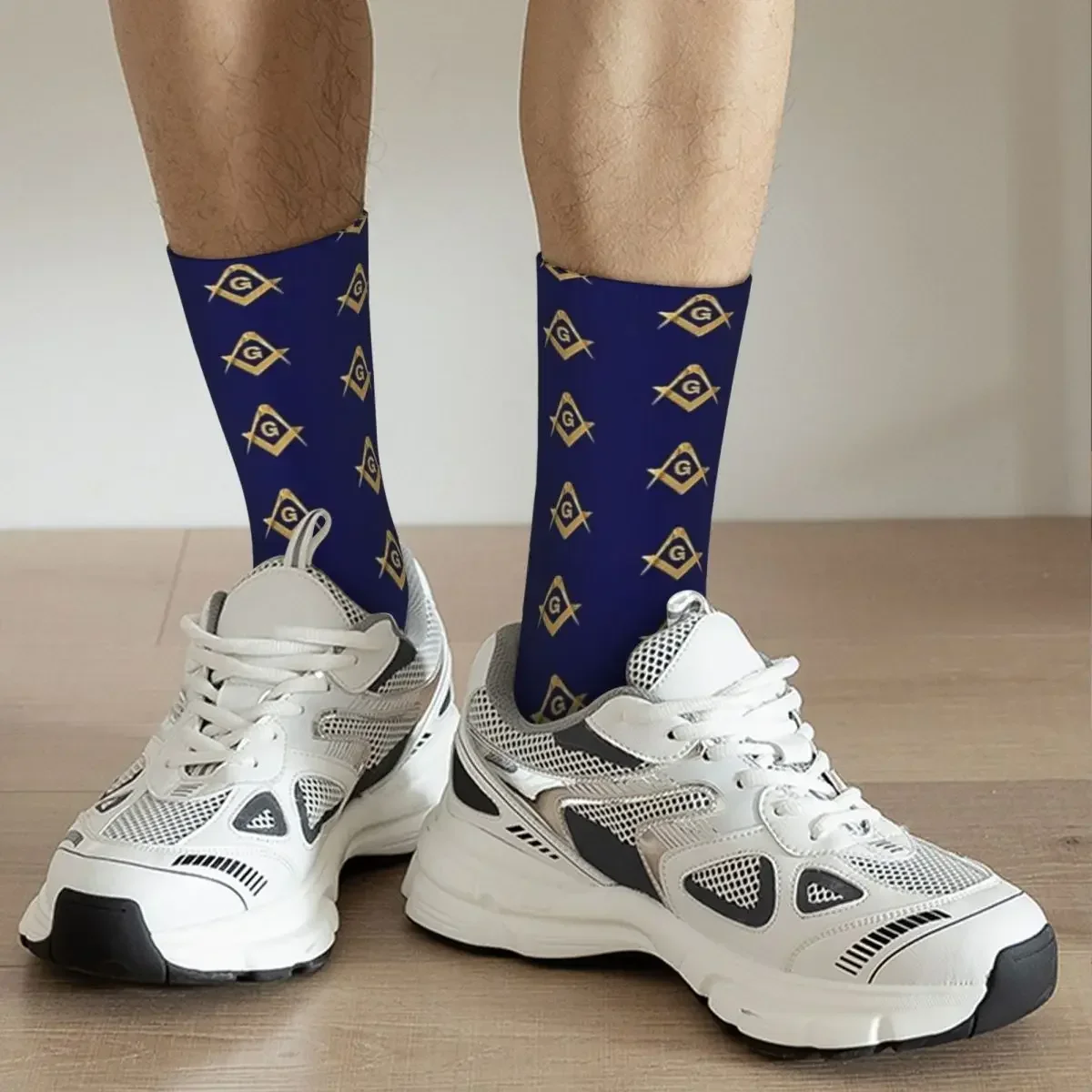 Calcetines masónicos con patrón de Freemason para hombre y mujer, Medias de color azul y dorado, absorbentes, largas, Unisex, para todas las estaciones, regalo de cumpleaños