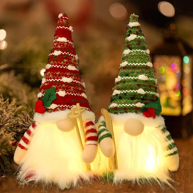 Decoraciones de gnomo navideños iluminadas, adornos navideños de felpa con muñecos de gnomo brillantes, regalos de fiesta perfectos para la temporada navideña
