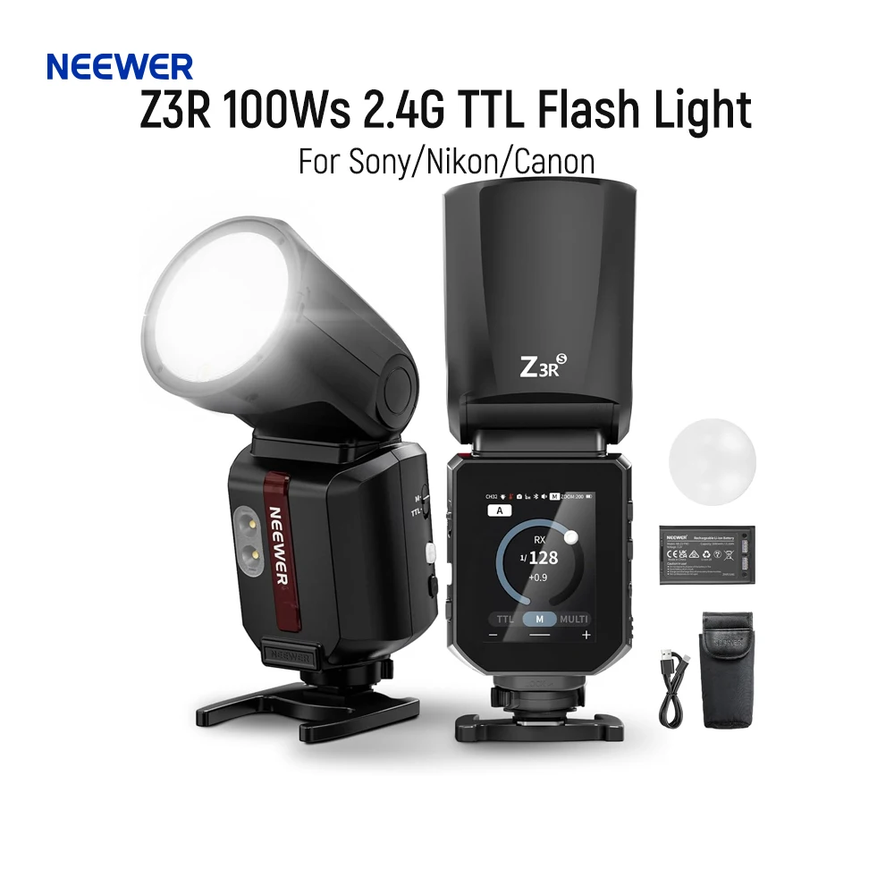 

Фотовспышка NEEWER Z3R 100Ws 2.4G с круглой головкой TTL для камер Sony/Canon/Nikon с сенсорным экраном, 1/8000 с HSS