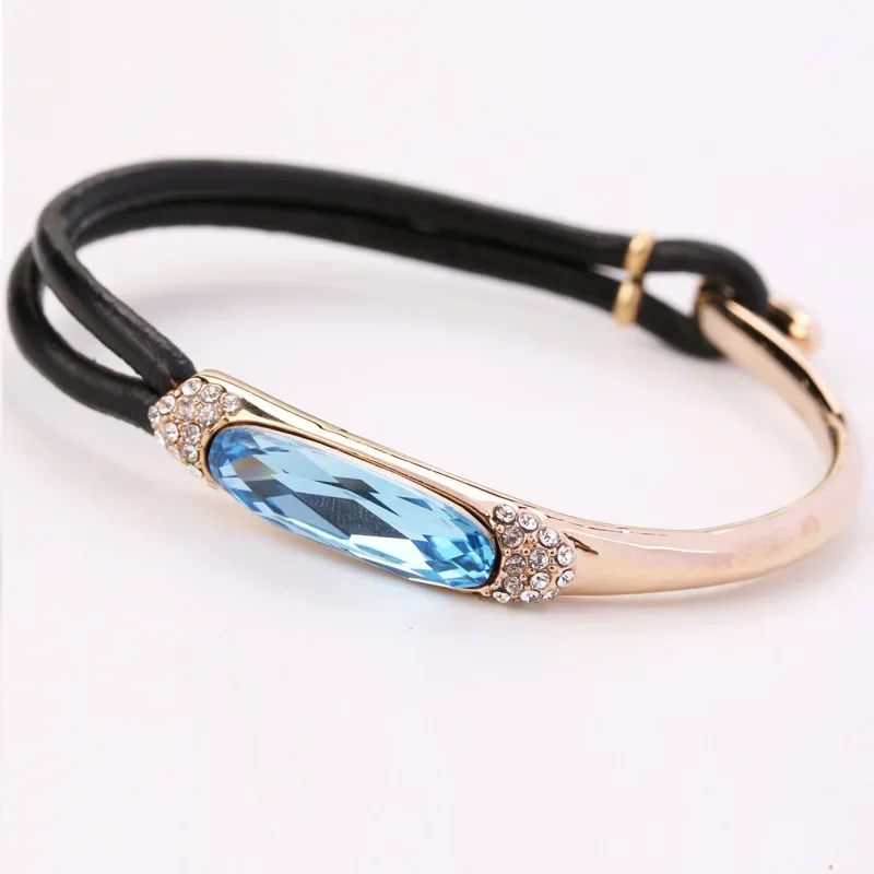 

Minority Design Chunky Simple Blue Pink Austrian Crystal Wedding Bangle Bracelet For Women Girl Gift