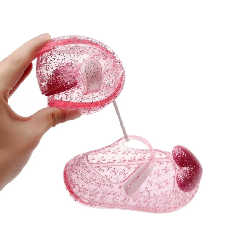 Lovisa Jelly Sandals Pink Glitter Transparent Closed Toe Soft Sole Breathable Heart Decor Summer Outdoor Casual Princess Shoes