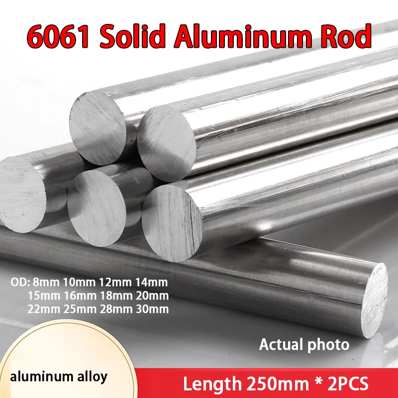 6061 Solid Aluminum Rod 2Pcs Aluminum Alloy Round Rod Outer Diameter 8 10 12 14 15 16 18 20 22 25 28 30 mm Length 250mm