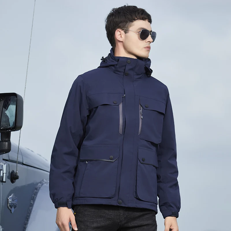 

Stylish Quality Hooded Men Hiking Jackets Winter Outdoor Parkas Two-pieces Sets Thicken Warm All-match Male Clothes Windproof