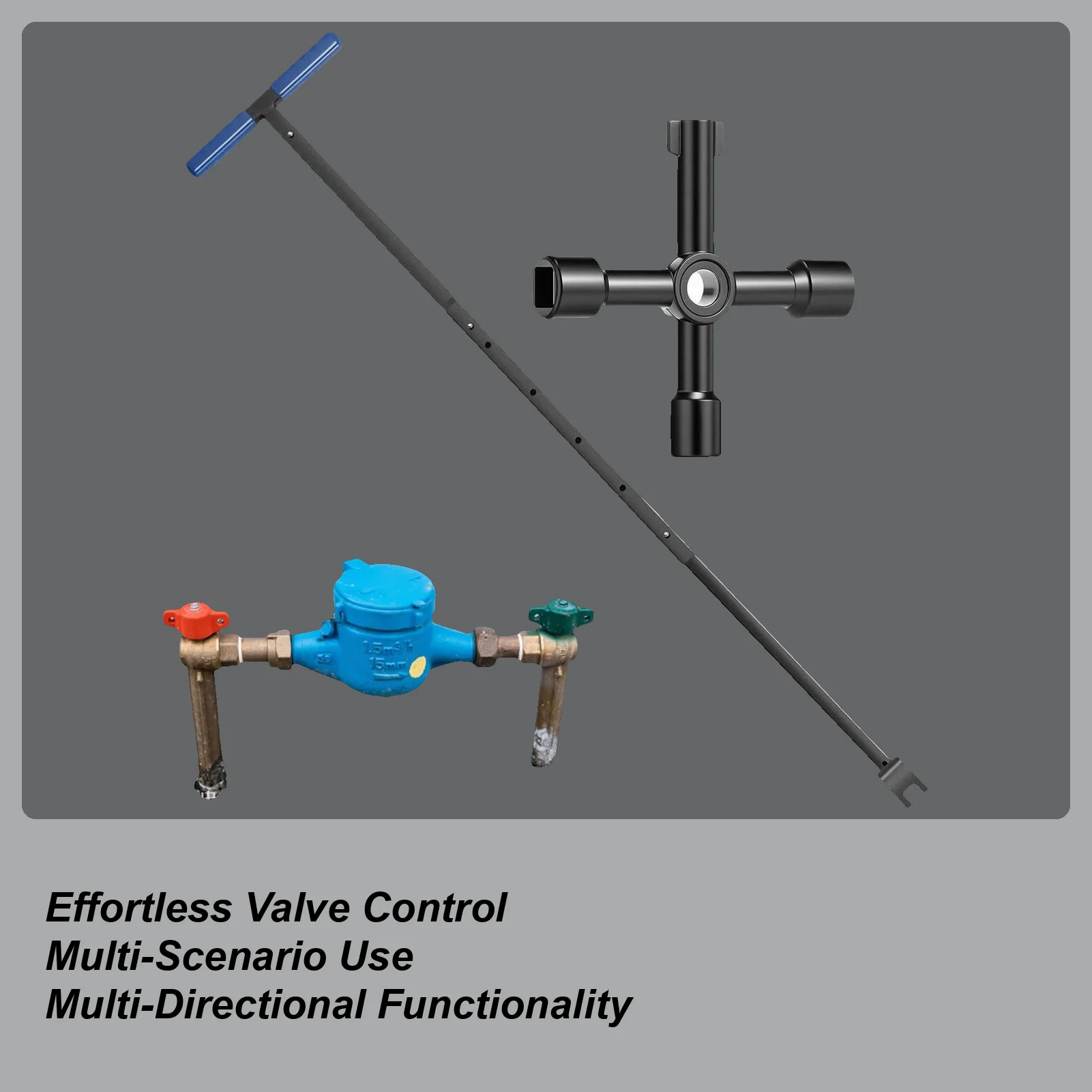 Water Meter Wrench T-Shaped Anti-Slip Valve Wrench Plumbing Valve Spanner for Plumbing Irrigation Outdoor Backyard Garden Lawn