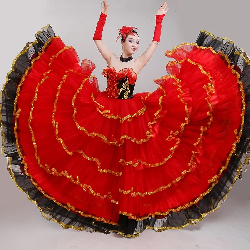 New Style Long Skirt Flamenco Dance Performance Costume Wide Swing Opening Dance Wardrobe Ladies Ethnic Stage Outfit Autumn 