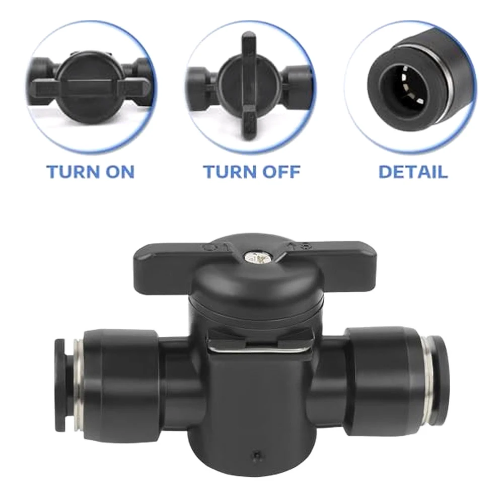 Air Operated Ball Valve for Use in Air-Powered Equipment with Plastic Housing and Support for Common Pneumatic Tubing Materials
