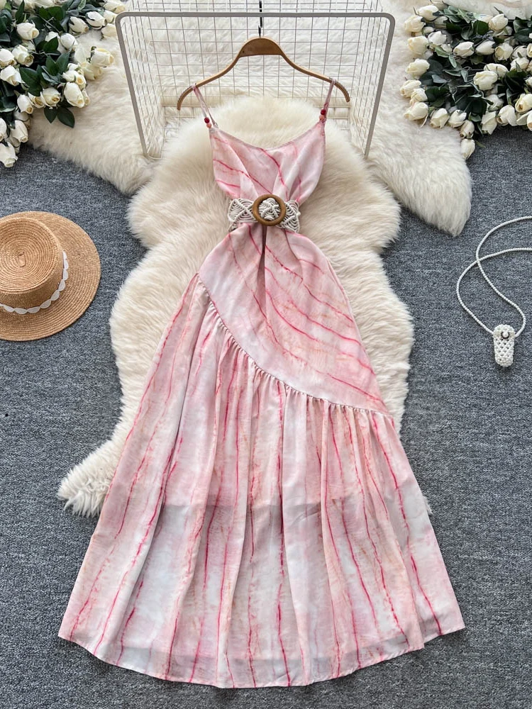 Faionable Holiday Dr Damen-Maxirock mit trägerlosem, asymmetrischem Druck, hohe Taille, A-Linie, Silhouette, Sommersaison, Polyester...